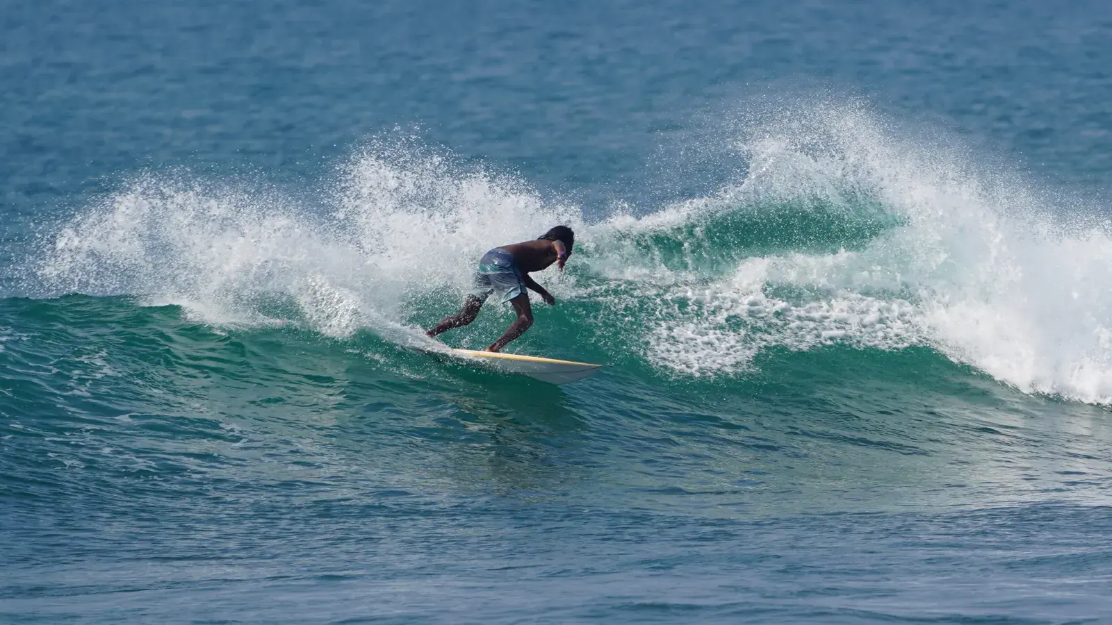 Surfer carving a wave